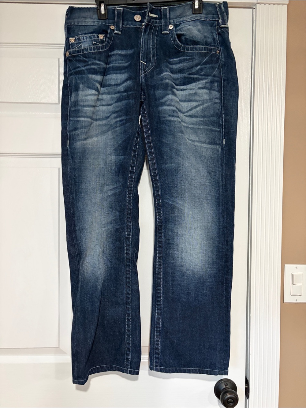 Final Sale-True Religion Men's Dark Blue Washed Relaxed Jeans